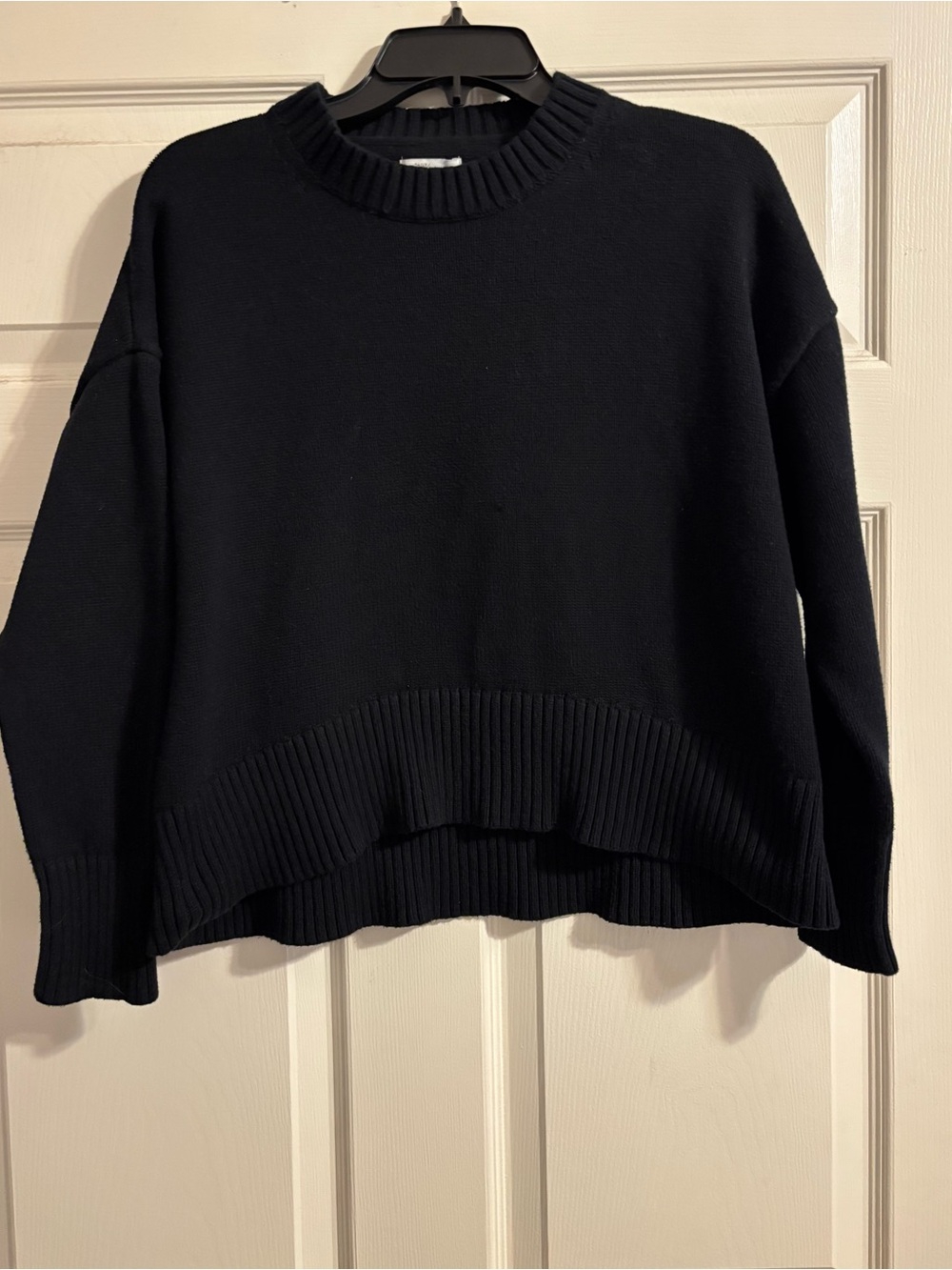 Daily Ritual Black Crewneck Sweater with Ribbed Hem